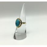 (Goud) Goud, damesring met cabochon geslepen turkoois14 karaats geelgouden ring met turkoois, m