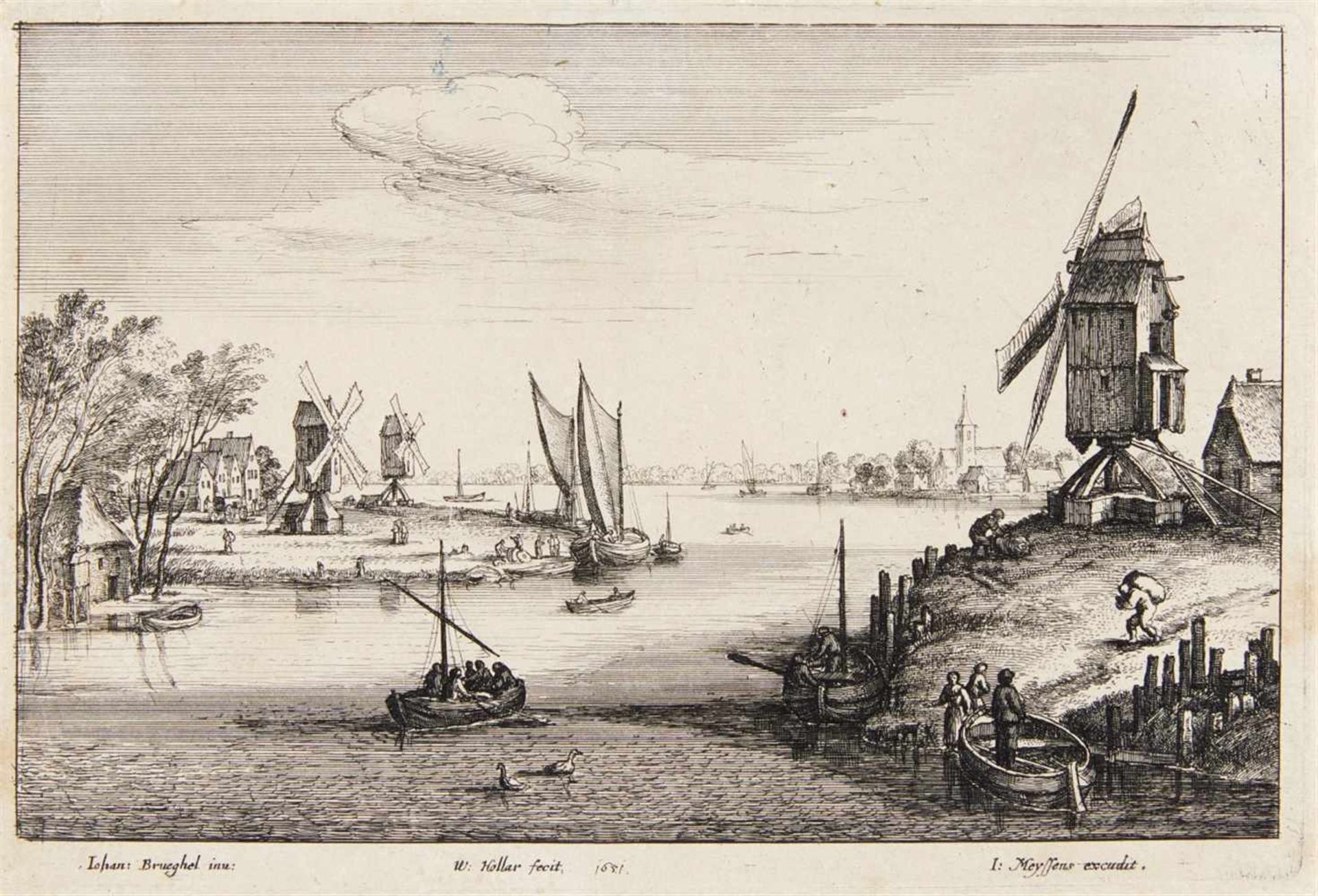 WENZEL HOLLARPrag 1607 - 1677 LondonDie drei Windmühlen. 1651. Radierung auf Bütten nach Jan