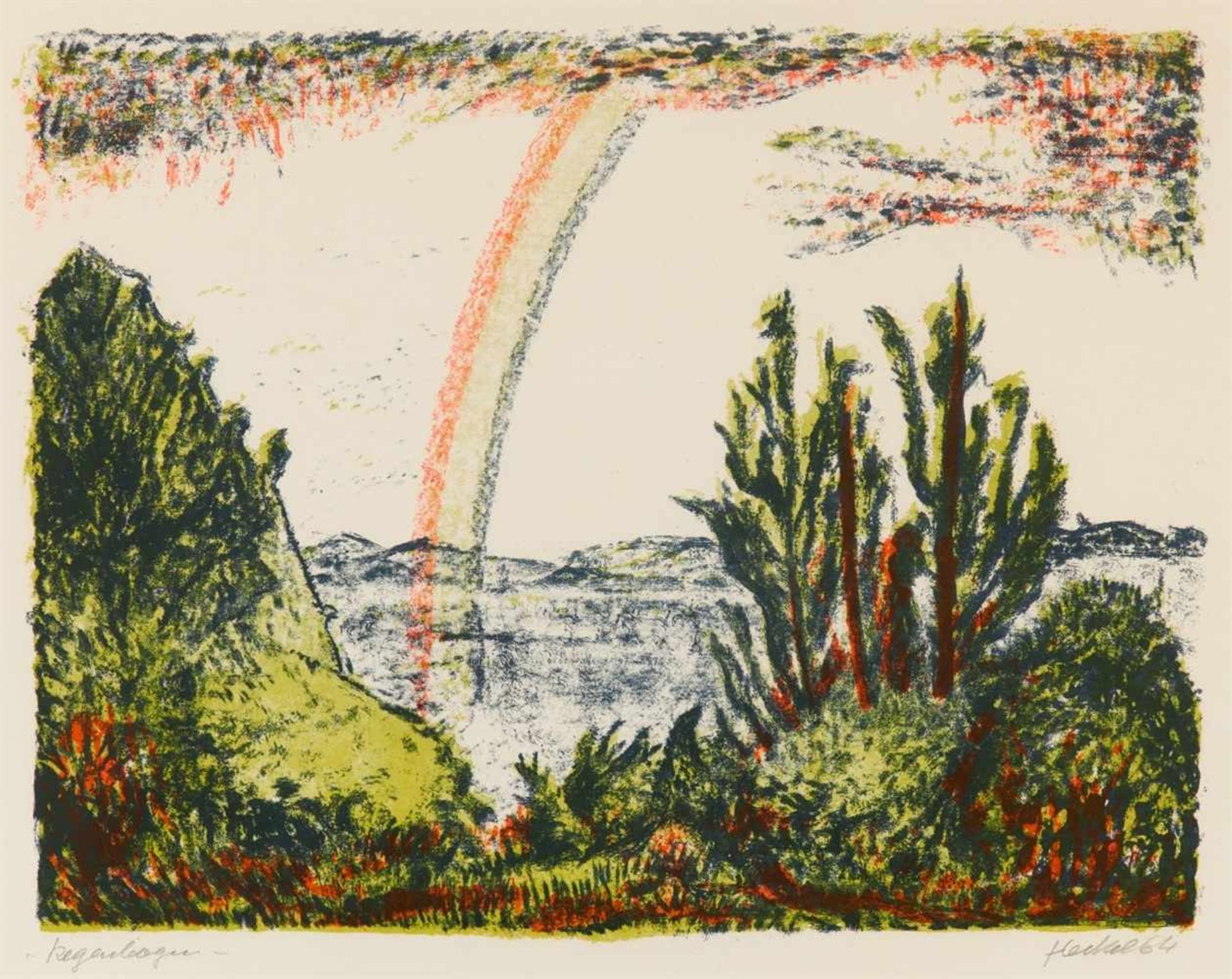 ERICH HECKEL 1883 - 1970 REGENBOGEN 1964 Farblithographie auf Rives mit Trockenstempel Erker
