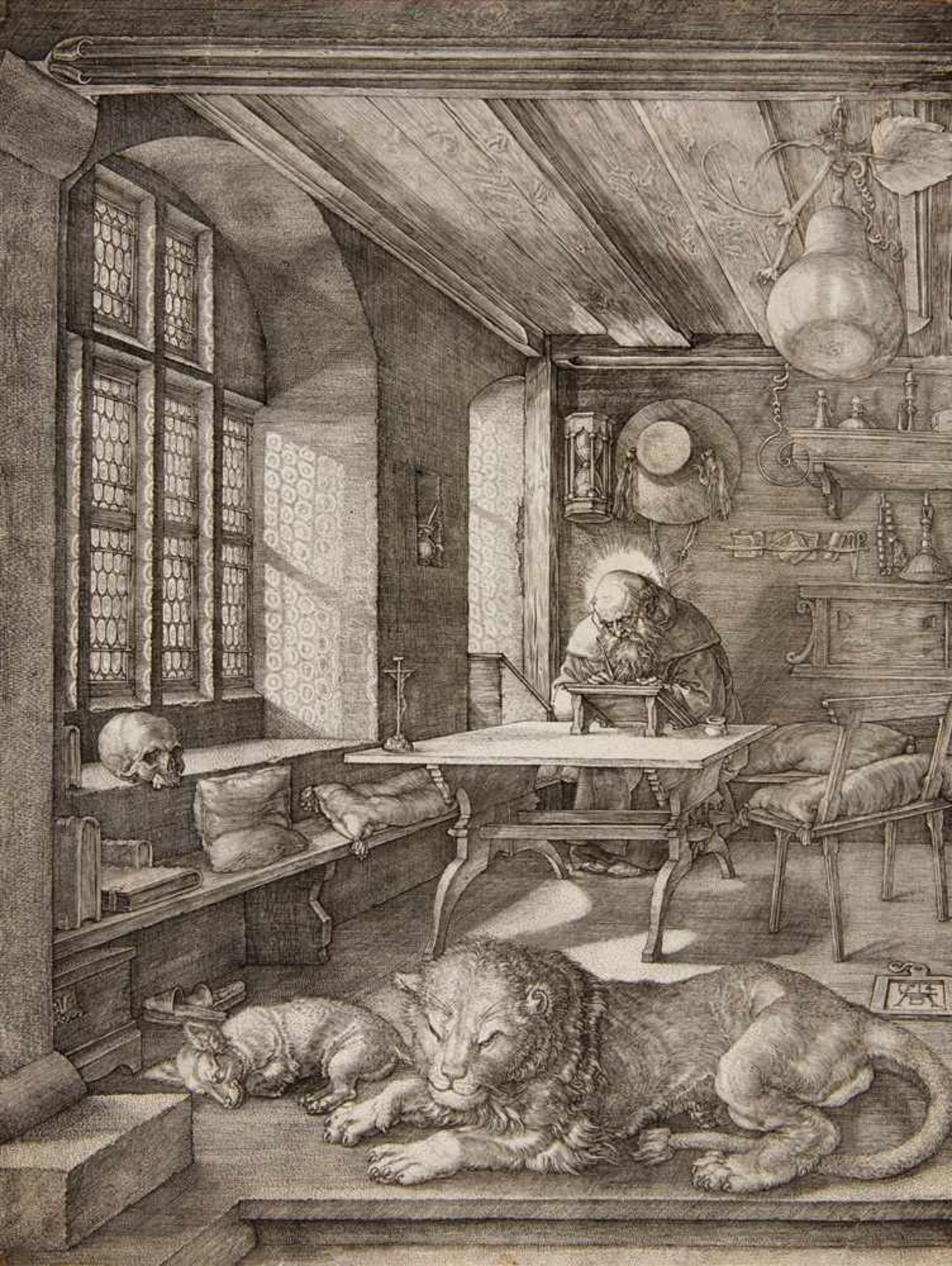 ALBRECHT DÜRER Nürnberg 1471 - 1528St. Hieronymus im Gehäuse. 1514. Kupferstich auf feinem Bütten.