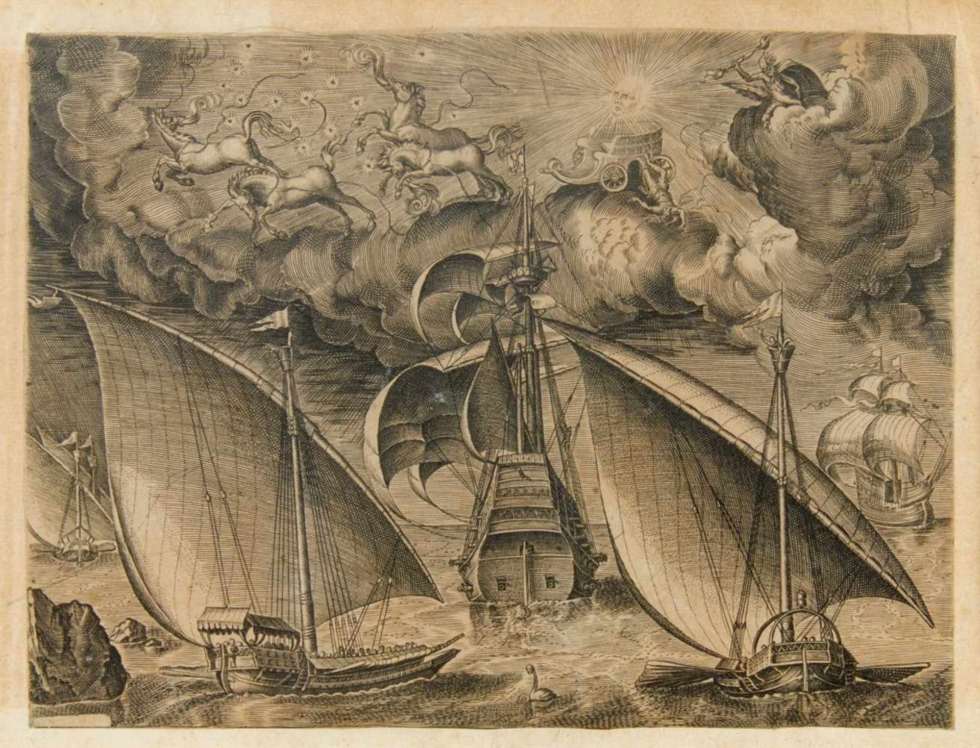 PIETER BRUEGEL D.Ä. 1525/30 - 1569 Brüssel Zwei Galeeren hinter einem Dreimaster segelnd, mit