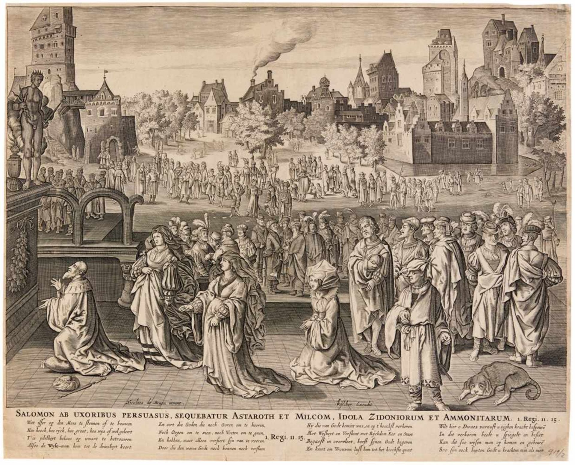 NICOLAES DE BRUYNAntwerpen 1571 - 1656 Rotterdam Salomos Götzendienst. (1606). Kupferstich auf