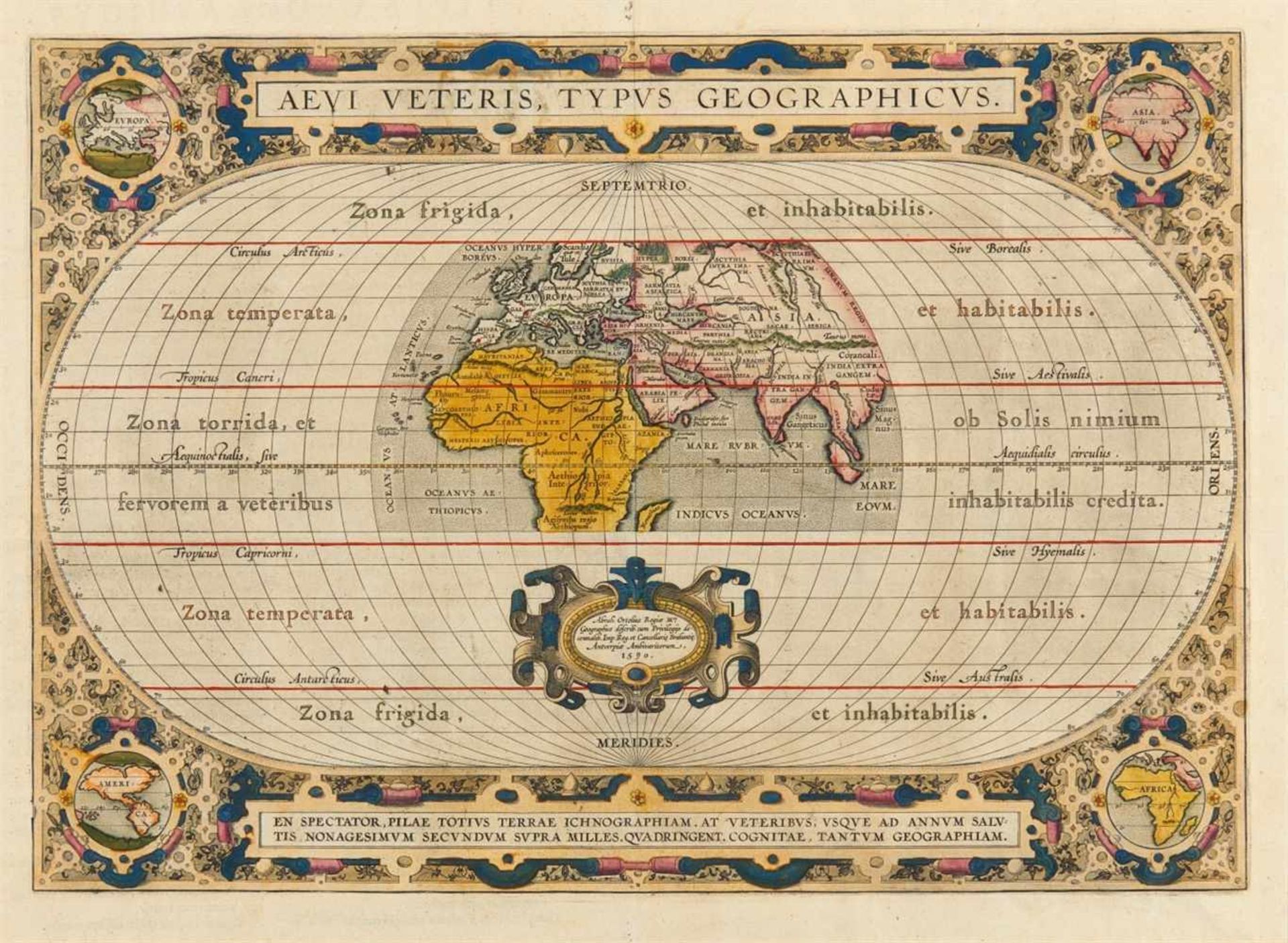 Weltkarte - Alte Welt. – Aevi Veteris Typus Geographicus, die Alte Welt mit Afrika, Europa und Asien