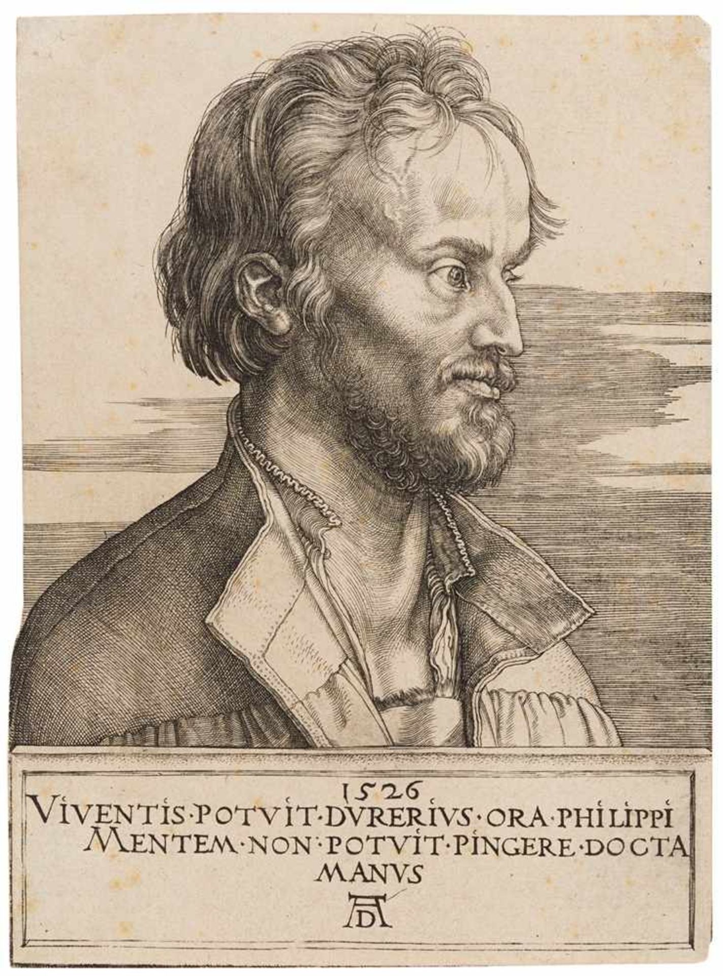 ALBRECHT DÜRERNürnberg 1471 - 1528Philipp Melanchthon. 1526. Kupferstich auf feinem Bütten mit