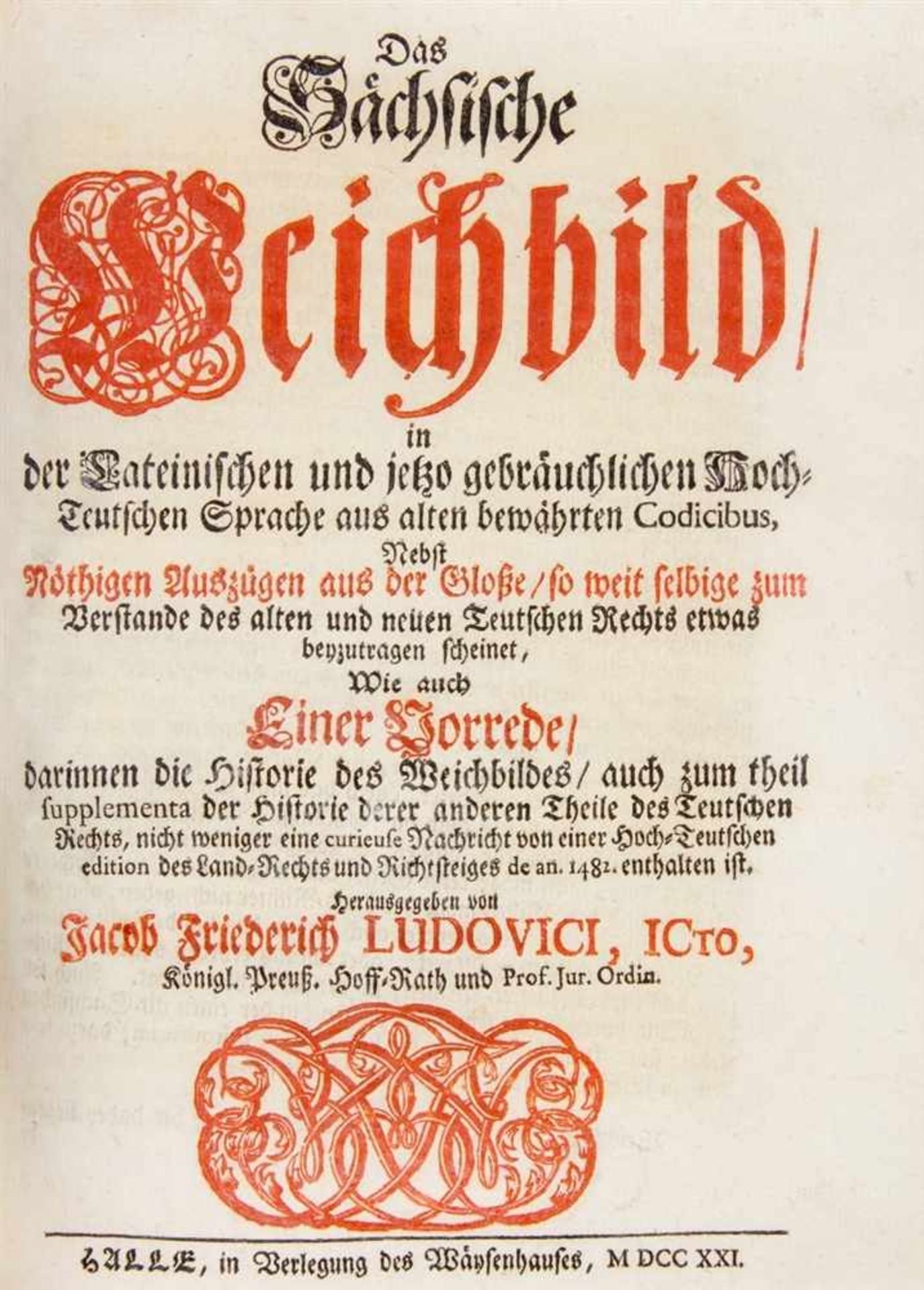 Ludovici, Jacob Friedrich. 3 Werke in 1 Bd. Halle: Waisenhaus 1720-21. 20,3 x 16,7 cm. Ldr. mit - Bild 2 aus 2