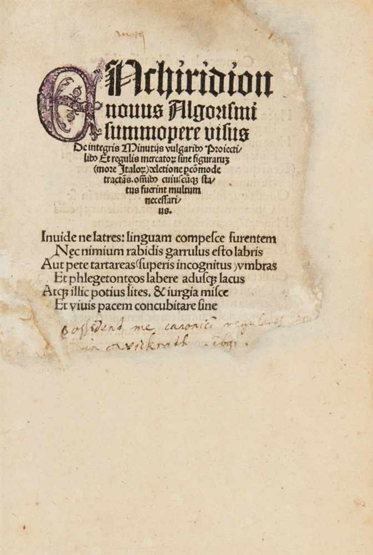 Huswirt, Johannes: Enchiridion novus Algorismi summopere visus de integris minutiis vulgarib[us]