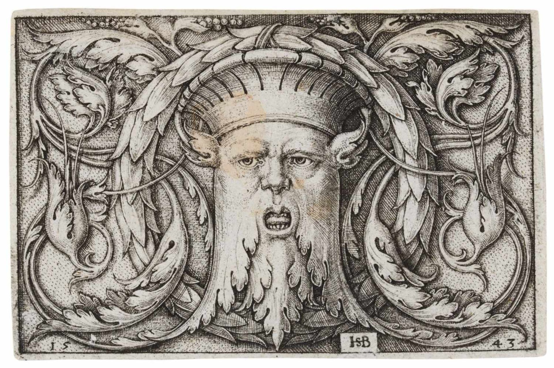 HANS SEBALD BEHAMNürnberg 1500 - 1550 Frankfurt a.M.Querfüllung mit der Maske. 1543. Kupferstich auf