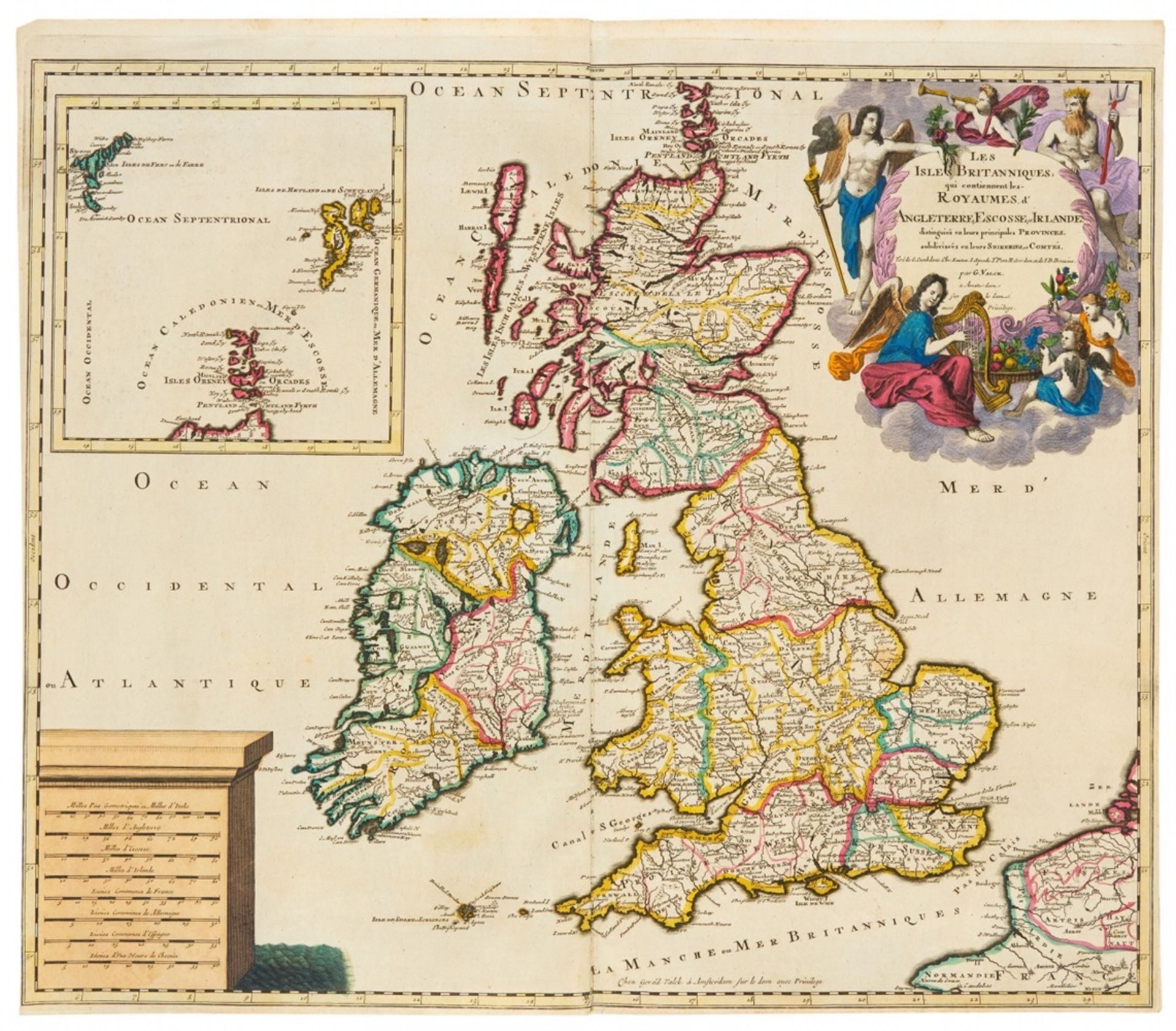 Großbritannien. – 3 kolorierte Kupferstichkarten und 1 Ansicht.1.) Großbritannien/Irland.