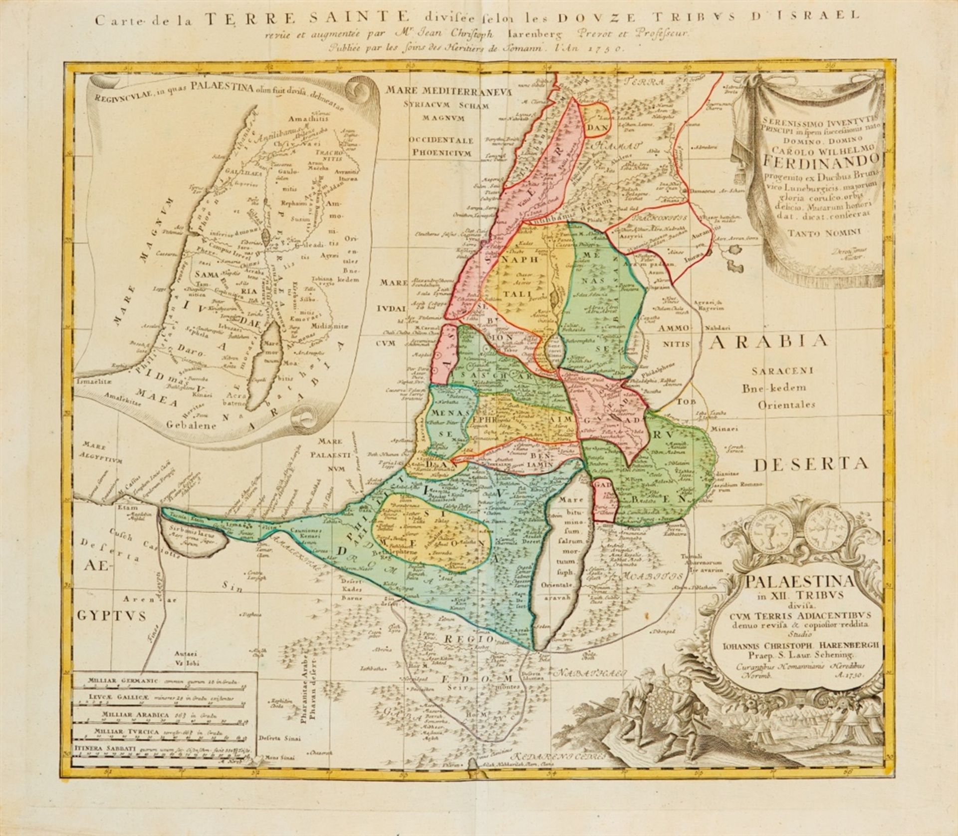 Heiliges Land. Carte de la Terre Sainte divesée selon les douze tribus d´Israel, mit Insetkarte