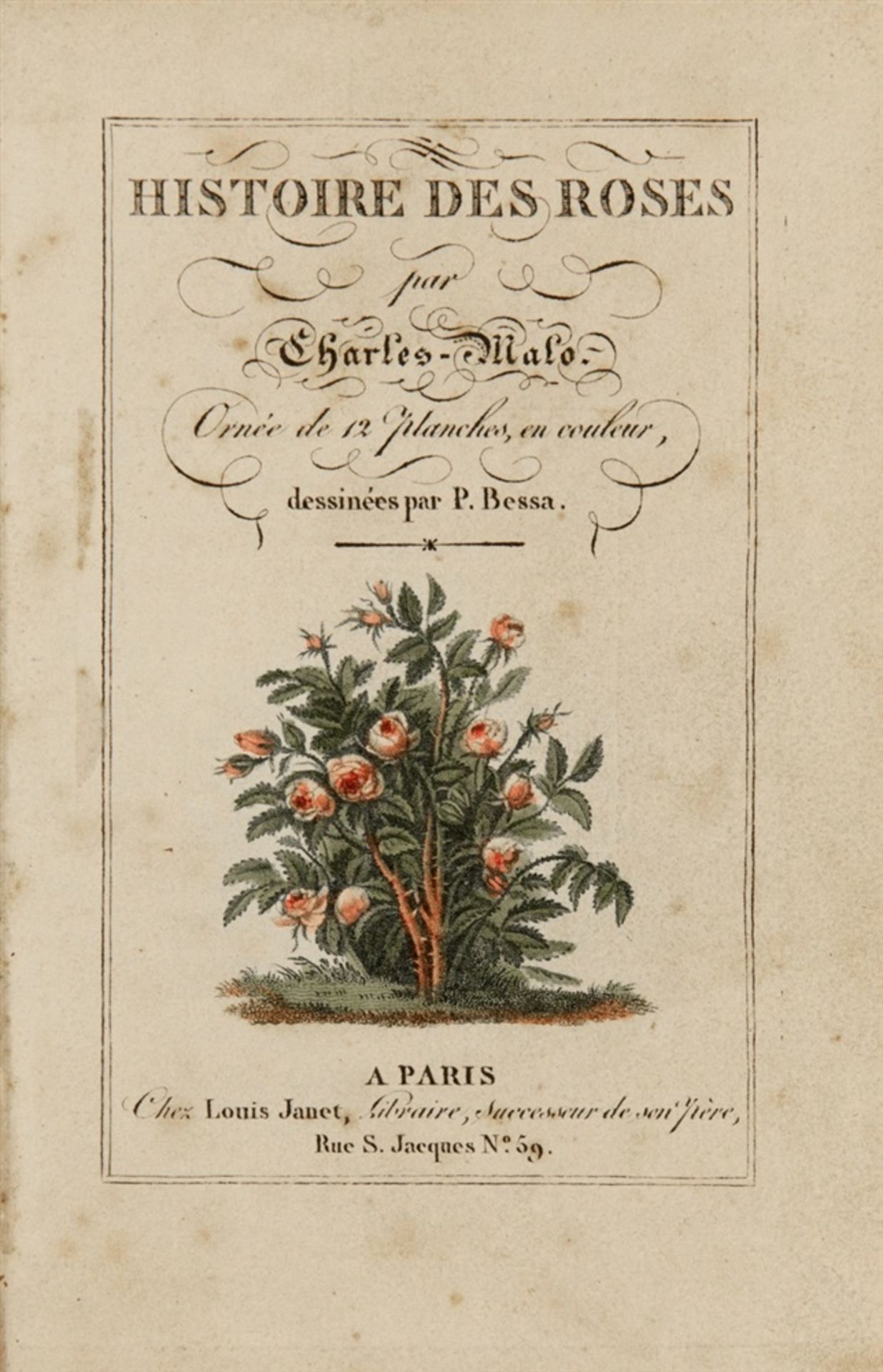 Malo, Charles: Histoire des roses. Paris: Louis Janet [1818]. 13 x 8,5 cm. Mit Kupfertitel mit - Bild 2 aus 2