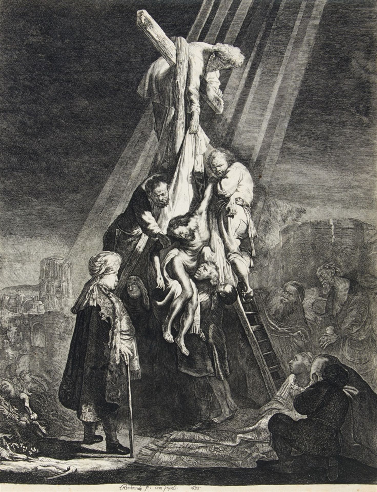 REMBRANDT HARMENSZ. VAN RIJN, Kopie nachLeiden 1606 - 1669 Amsterdam Die große Kreuzabnahme. 1633.
