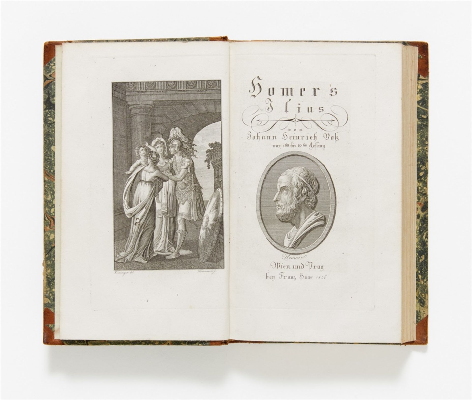 Homer: Ilias (Odyssee) von Johann Heinrich Voß [Homers Werke übersetzt]. 4 Bde. Wien u. Prag: