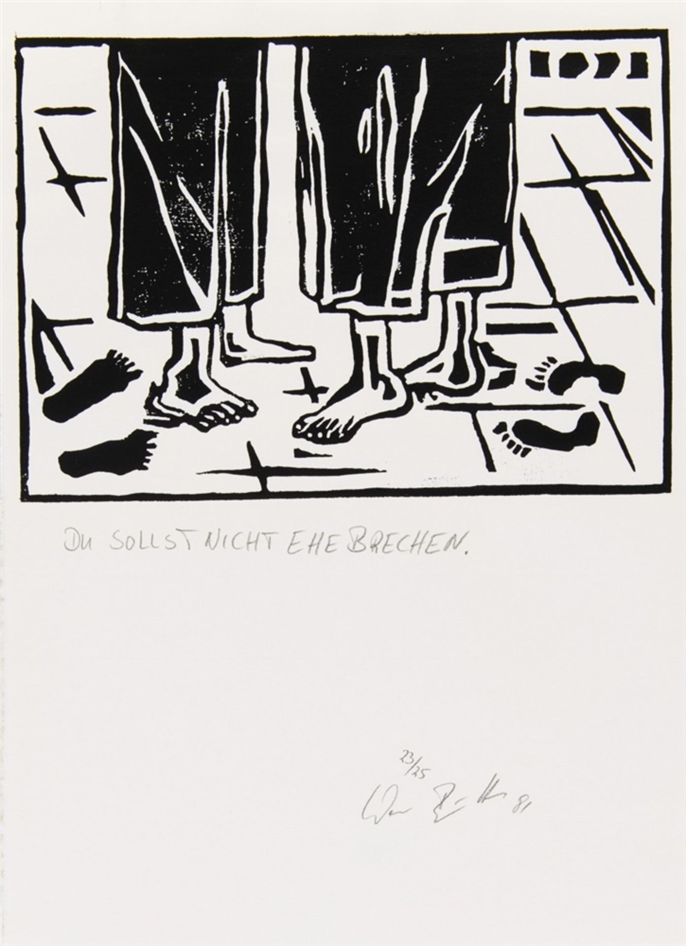 WERNER BÜTTNER 1954 OHNE TITEL (ZEHN GEBOTE) 1981 10 Blatt Linolschnitte auf Bütten mit perforiertem