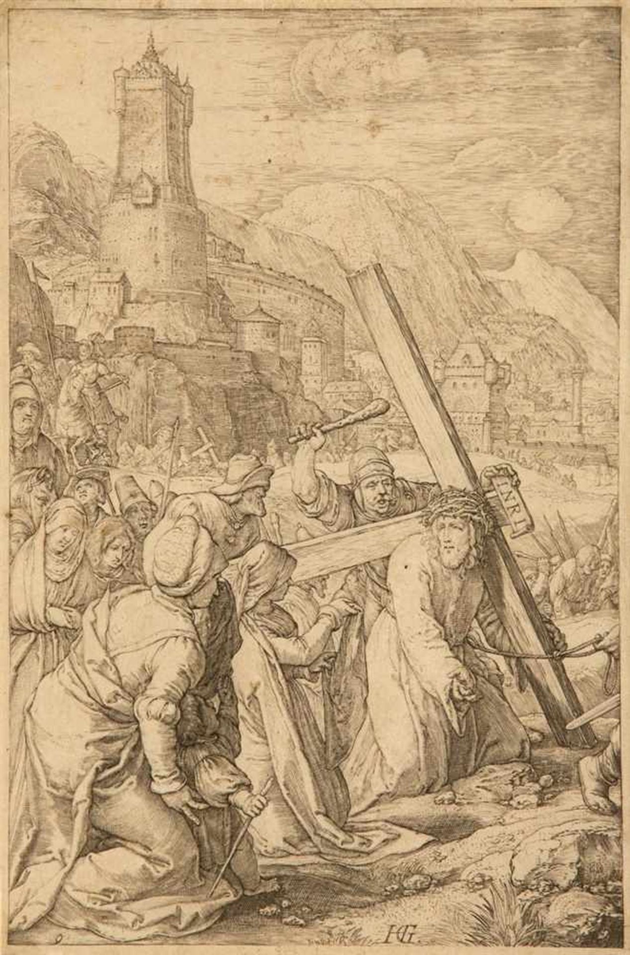 HENDRICK GOLTZIUSMühlbrecht 1558 - 1617 Haarlem Kreuztragung. Kupferstich auf Bütten, aus der
