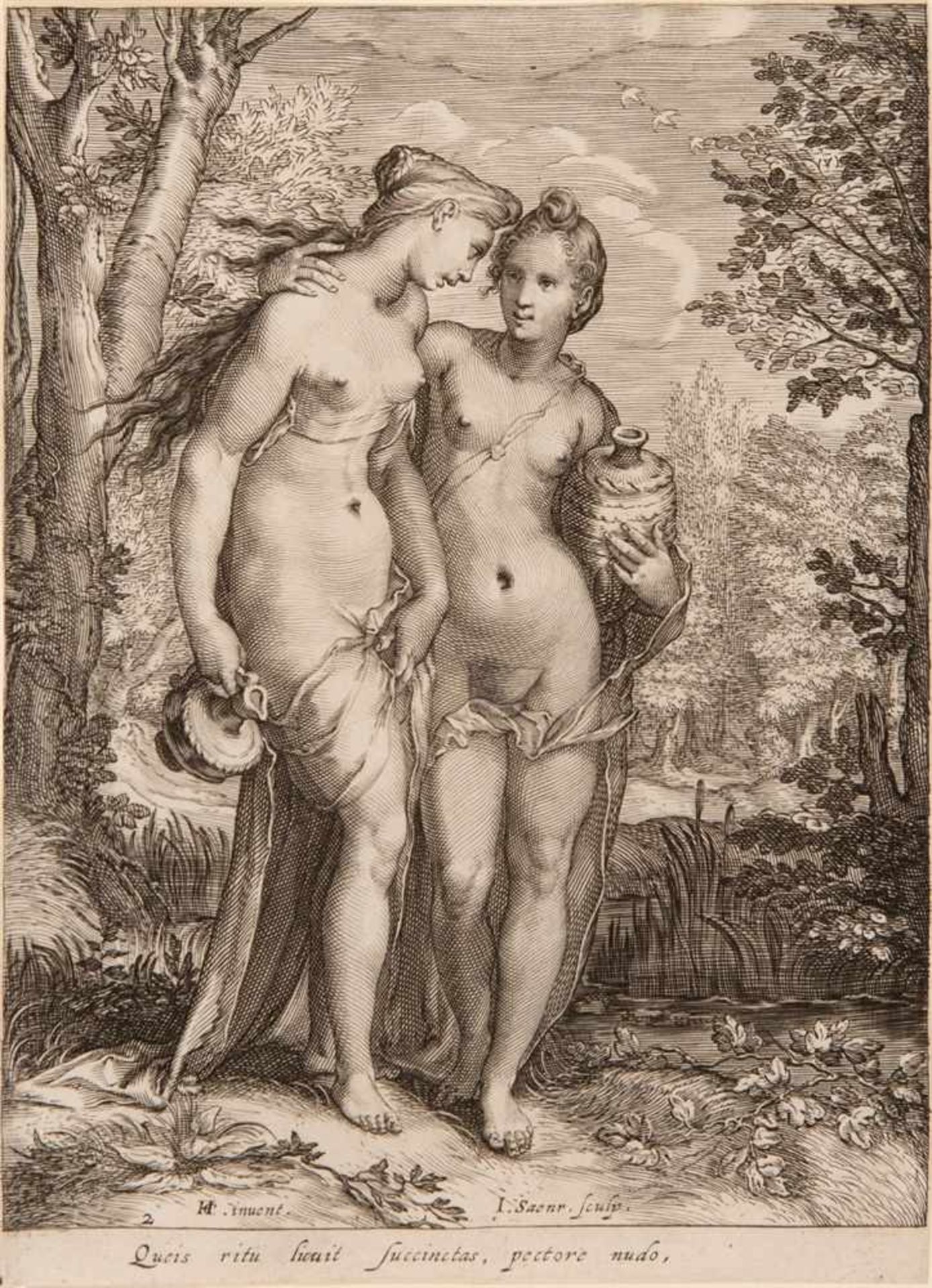 HENDRICK GOLTZIUSMühlbrecht 1558 - 1617 Haarlem Die Nymphen der Diana. Um 1664. 3 Blatt Kupferstiche - Bild 2 aus 3