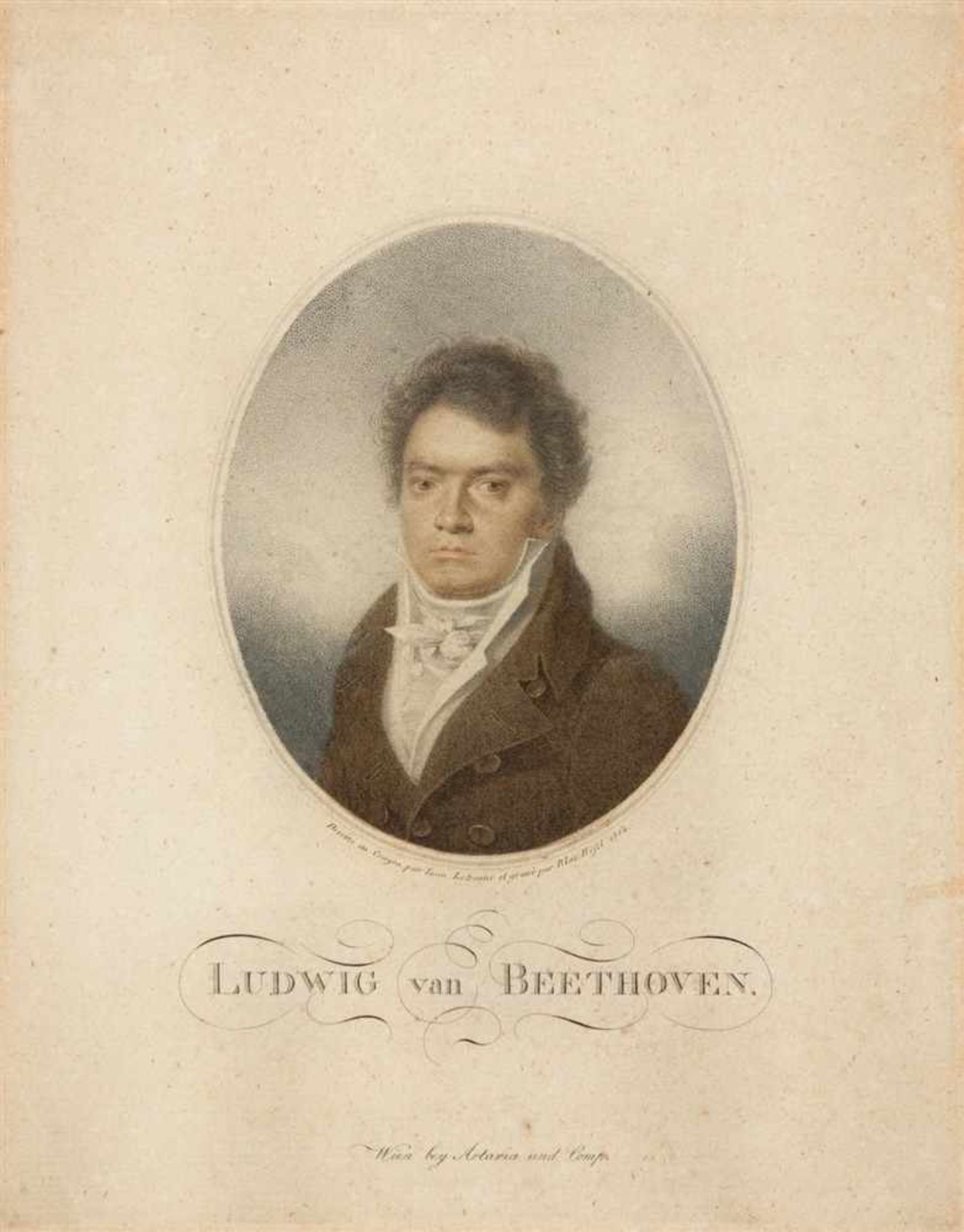 Porträts. - Ludwig van Beethoven (Bonn 1770 - 1827 Wien). Brustbild im Oval, leicht nach links.