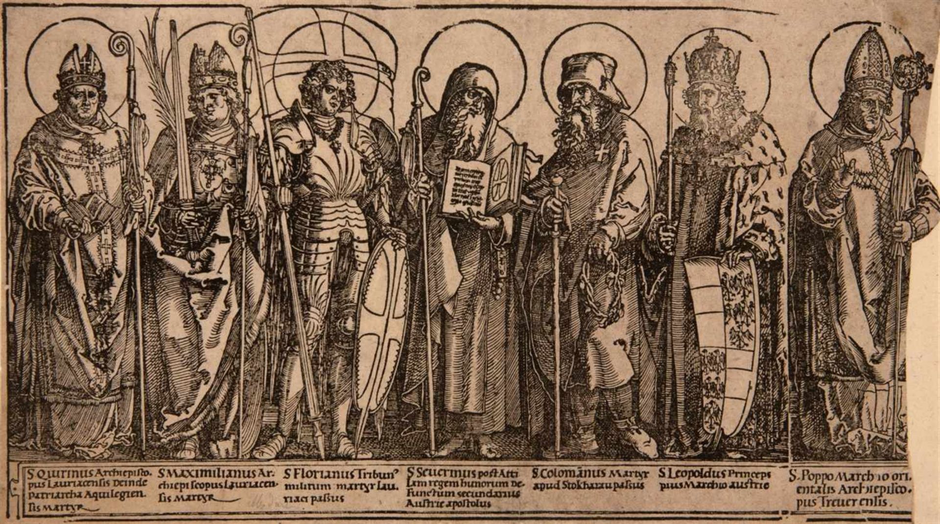 ALBRECHT DÜRERNürnberg 1471 - 1528 Die Schutzheiligen von Österreich. 1513/17. Holzschnitt auf