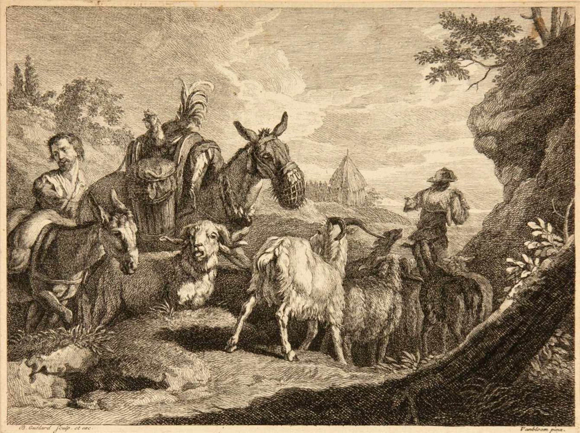 PIETER VAN BLOEMEN (NACH)Antwerpen, vor 1657 - 1720 Ziegenherde mit Hirten und Eseln / Liegende Kühe