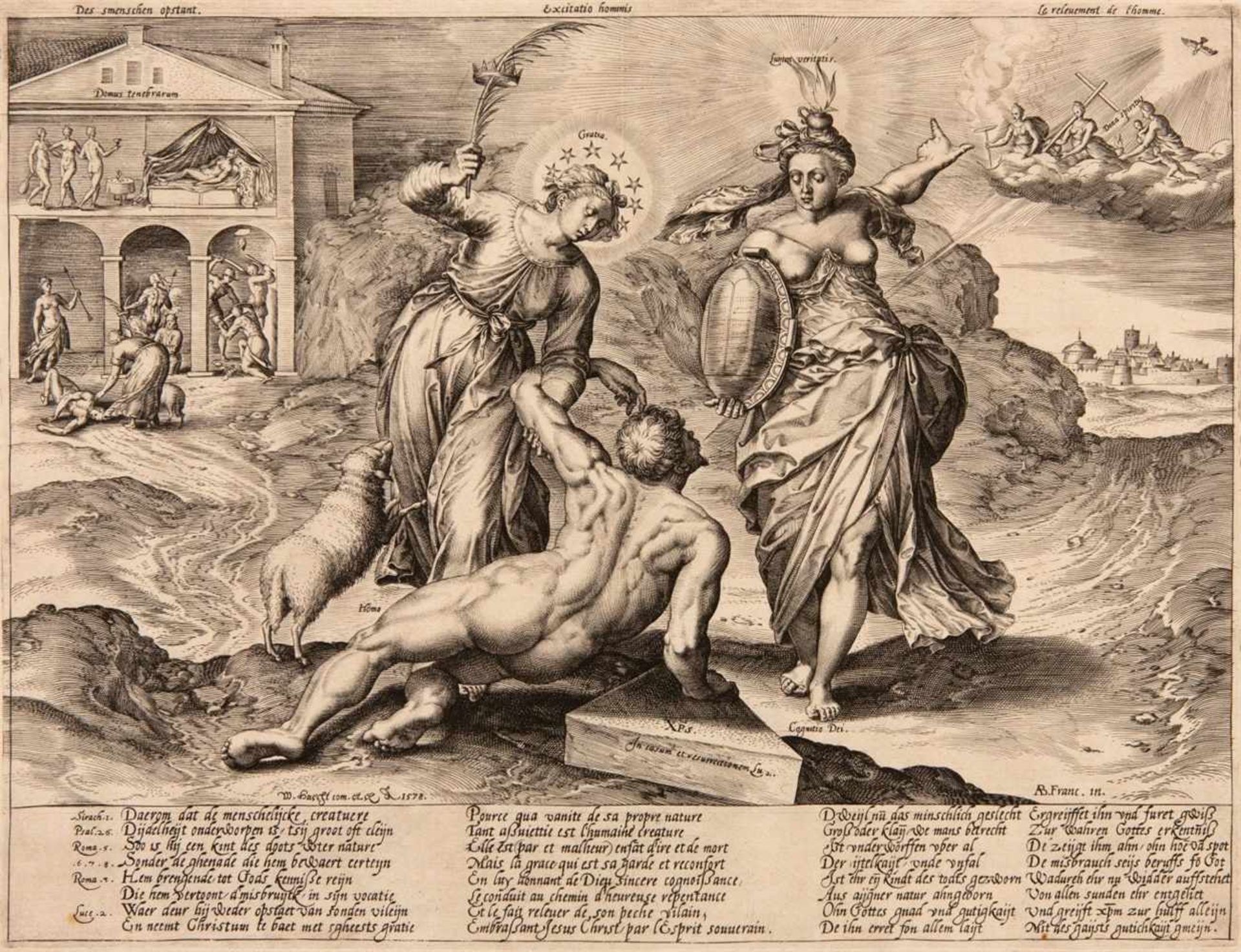 HIERONYMUS WIERIXAntwerpen 1553 - 1619 Die Erhebung der Menschheit. 1578. Kupferstich auf Bütten.