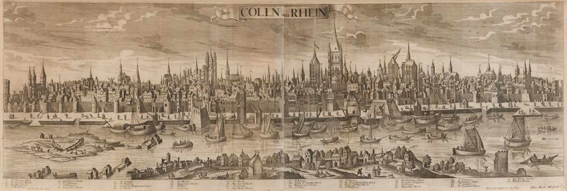 Köln. – Cölln am Rhein. Panoramaansicht mit Deutz. Kupferstich von 2 Platten zusammengesetzt, von