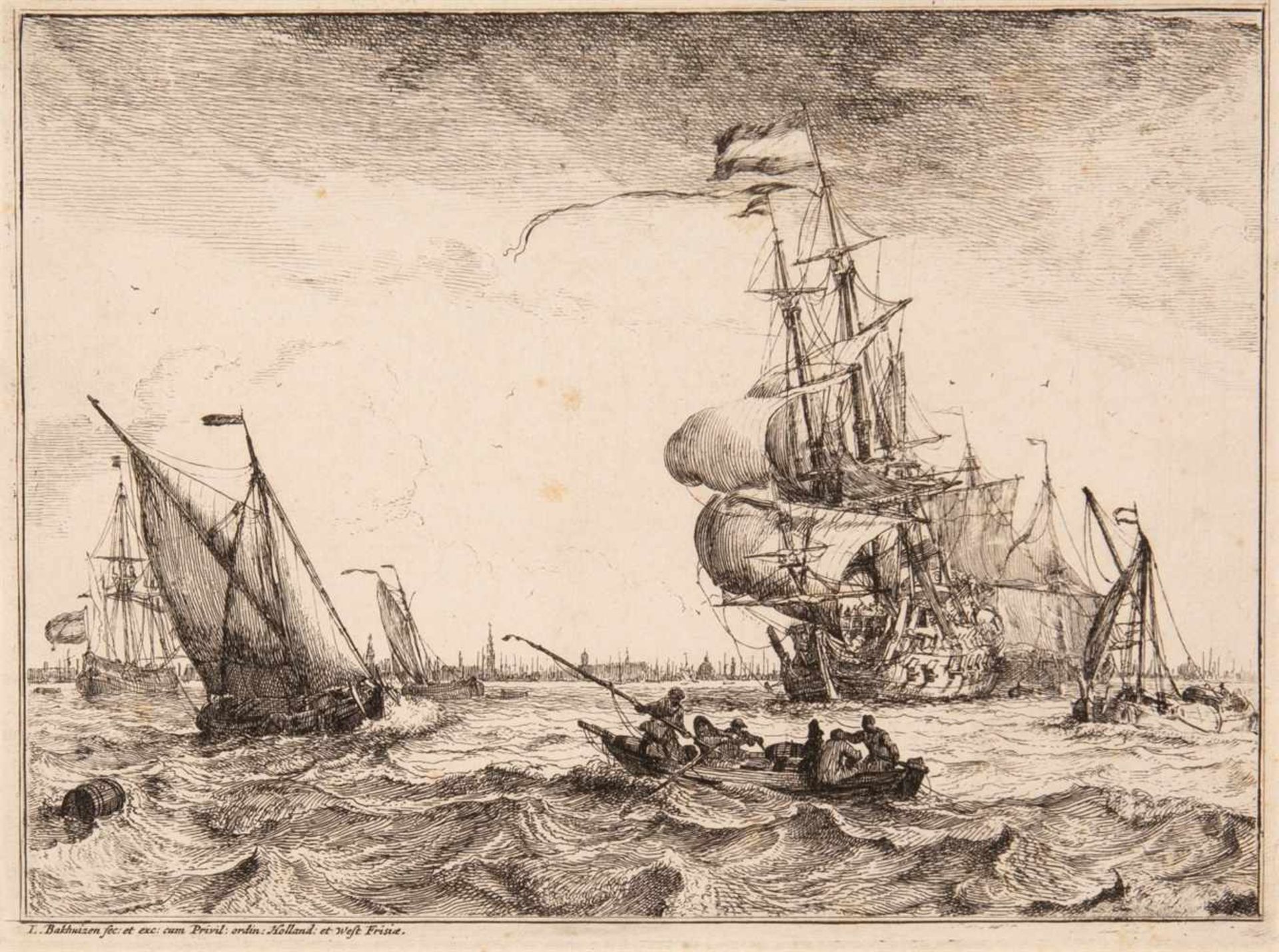 LUDOLF BACKHUIZEN Emden 1631 - 1708 Amsterdam Aus: D'Y Stroom, en Zee gezichten. 1701. Radierung auf