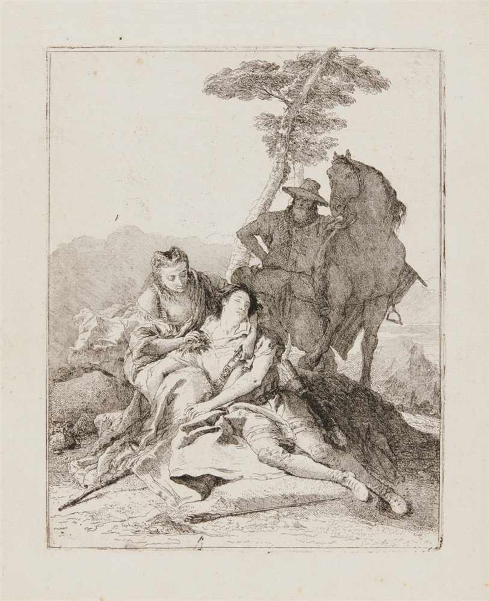 GIOVANNI DOMENICO TIEPOLO Venedig 1727 - 1804 Medoro esangue (Angelica stillt Medors Wunden). Um