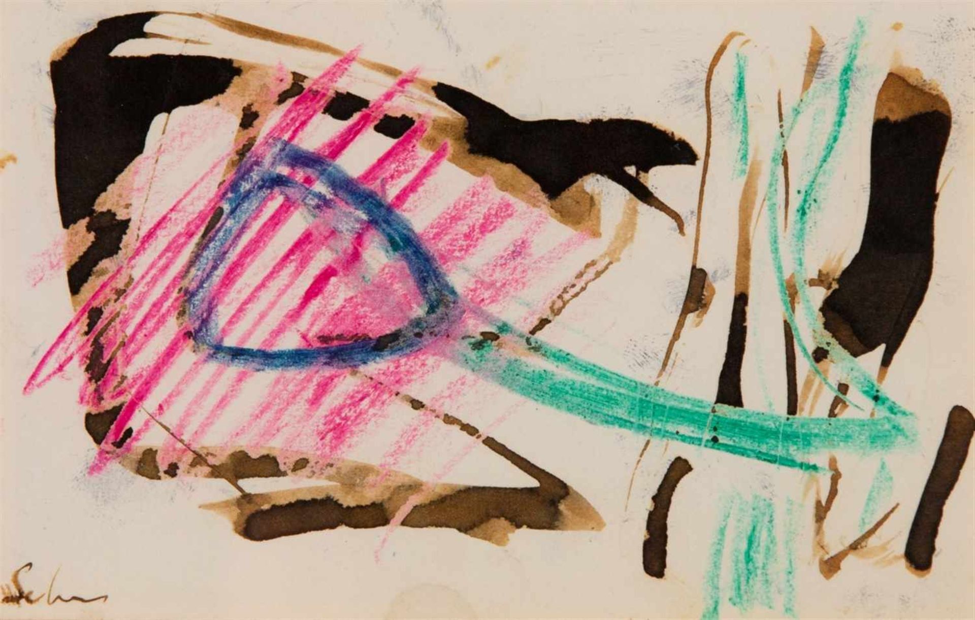 GÉRARD SCHNEIDER 1896 - 1986 OHNE TITEL (1976) Farbkreide und Tusche auf Papier, verso mit