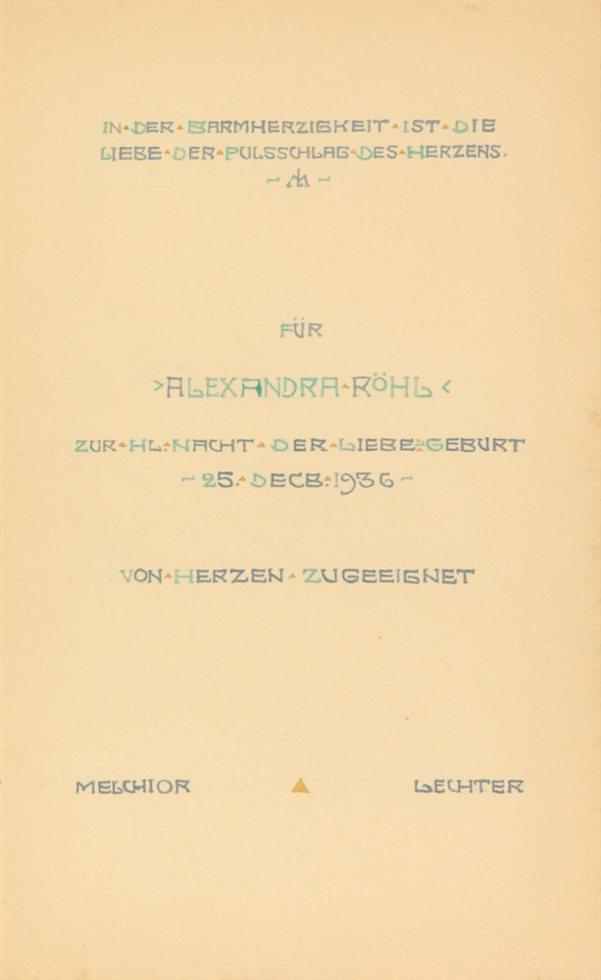 LECHTER, MELCHIOREin achtblättriger Lotus. Gebete der Nacht. Berlin: Otto von Holten 1935. 34 x 21,5 - Image 2 of 2