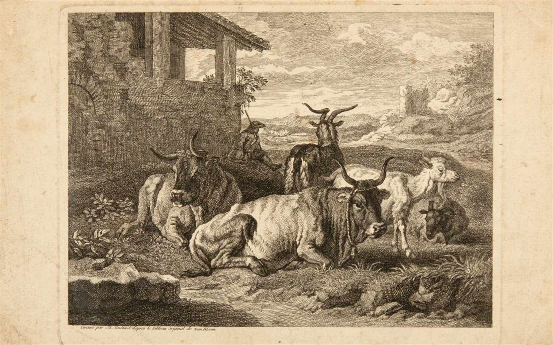 PIETER VAN BLOEMEN (NACH)Antwerpen, vor 1657 - 1720 Ziegenherde mit Hirten und Eseln / Liegende Kühe - Bild 2 aus 2