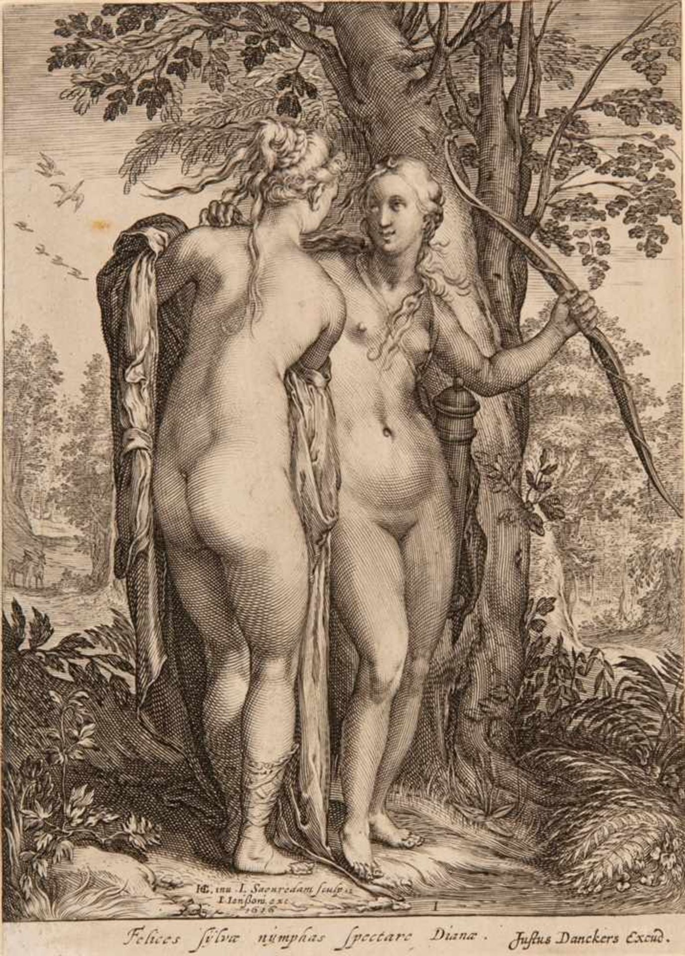 HENDRICK GOLTZIUSMühlbrecht 1558 - 1617 Haarlem Die Nymphen der Diana. Um 1664. 3 Blatt Kupferstiche - Bild 3 aus 3