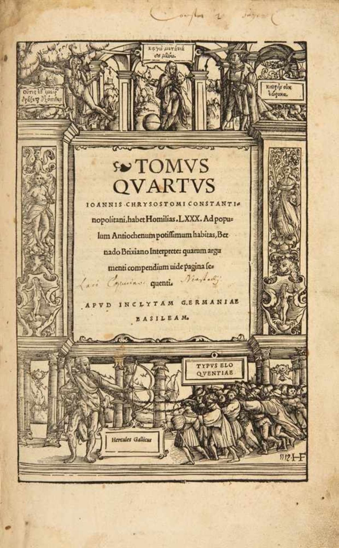 Chrysostomus, Johannes: Opera. Tomus quartus/ (-quintus). 2 Tle. (von 5) in 1 Bd. Basel: A.