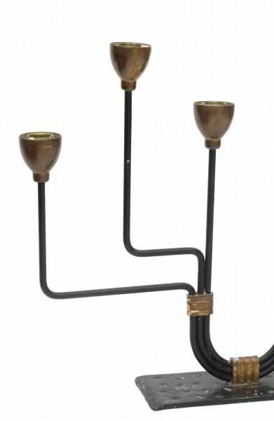 BrutalistA wrought iron and brass six-light candelabra, 1970s.40 x 46 x 8 cm. (hxwxd) - Image 2 of 2