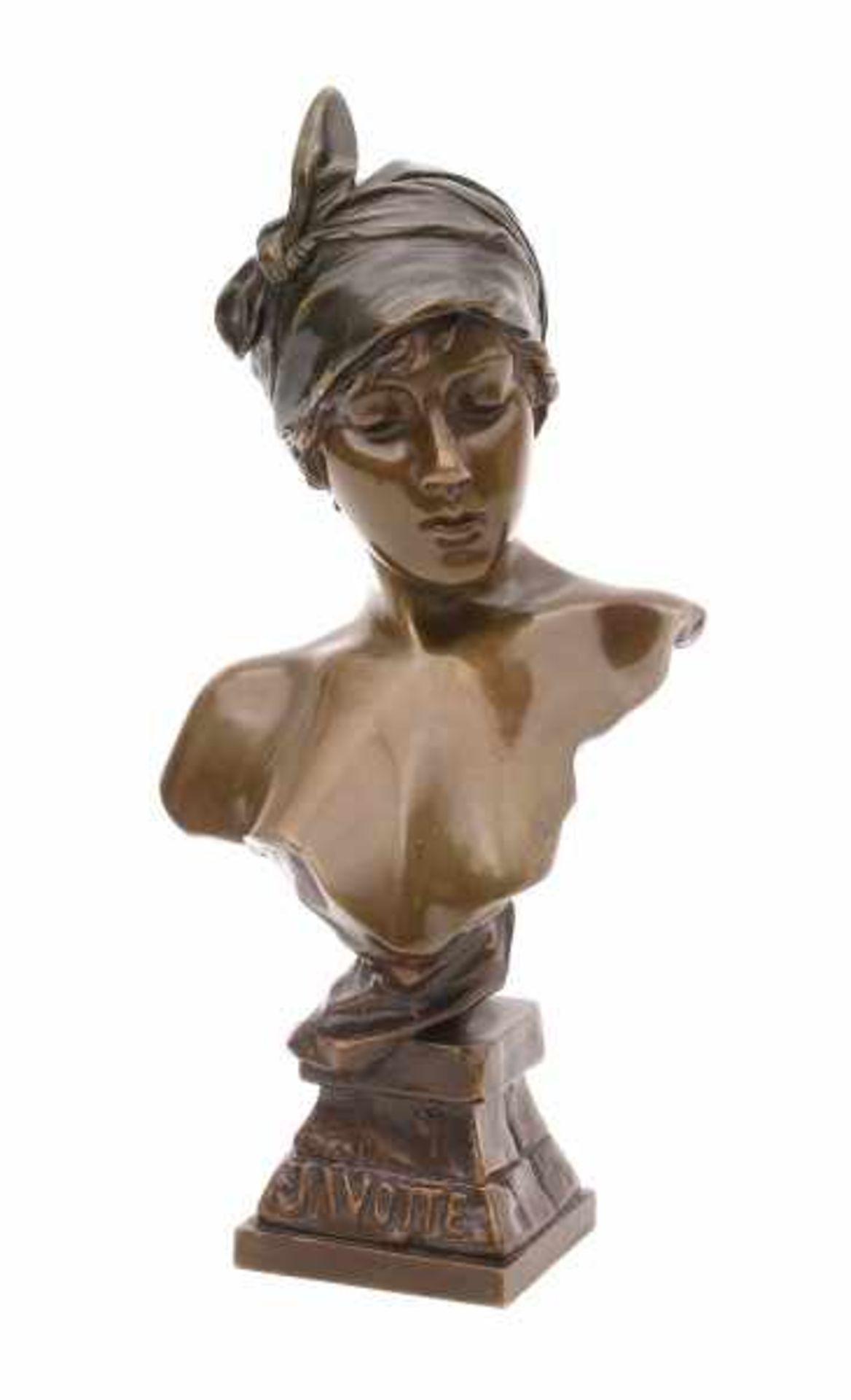 Emmanuel Villanis (1858-1914)A patinated bronze figure of a female bust, titled to the base: