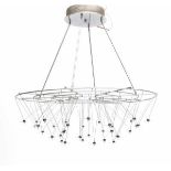 EightiesA large chromium plated metal modern chandelier with halogen lamps suspended by wire