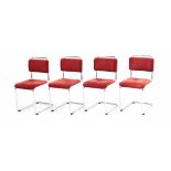 Willem Hendrik Gispen (1890-1981)Four red upholstered chromium plated tubular steel chairs, modern