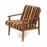 Midcentury ModernA teak easy chair, the cushions upholstered in brown- and cream coloured striped