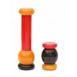 Ettore Sottsass (1917-2007)A wooden pepper grinder and a salt grinder, produced by Twergi,