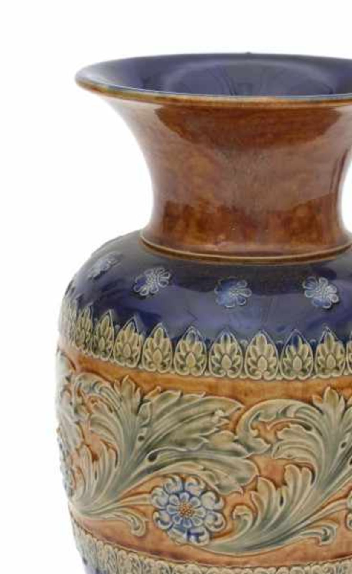 Royal DoultonA blue and brown glazed stoneware vase, decorated with floral pattern, stamped - Bild 5 aus 6