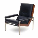 Rob Parry (1925)A metal and teak lounge chair with leather upholstery, model Lotus, produced by