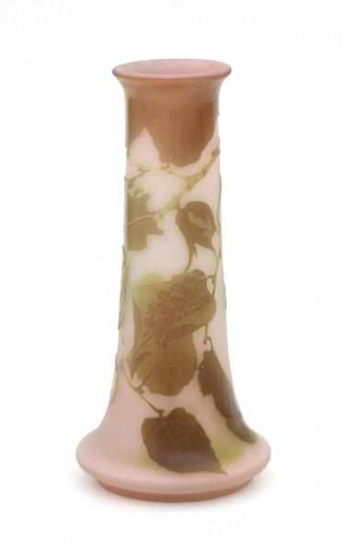 Emile Gallé (1846-1904)A cameoglass vase with green floral pattern on a pink ground, marked with