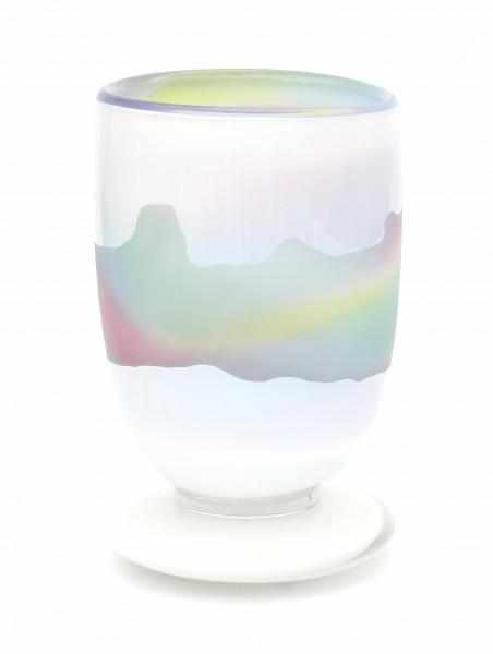 Siem van der Marel (1944)A pink, blue and yellow glass Leerdam Unica vase on disc shaped base,