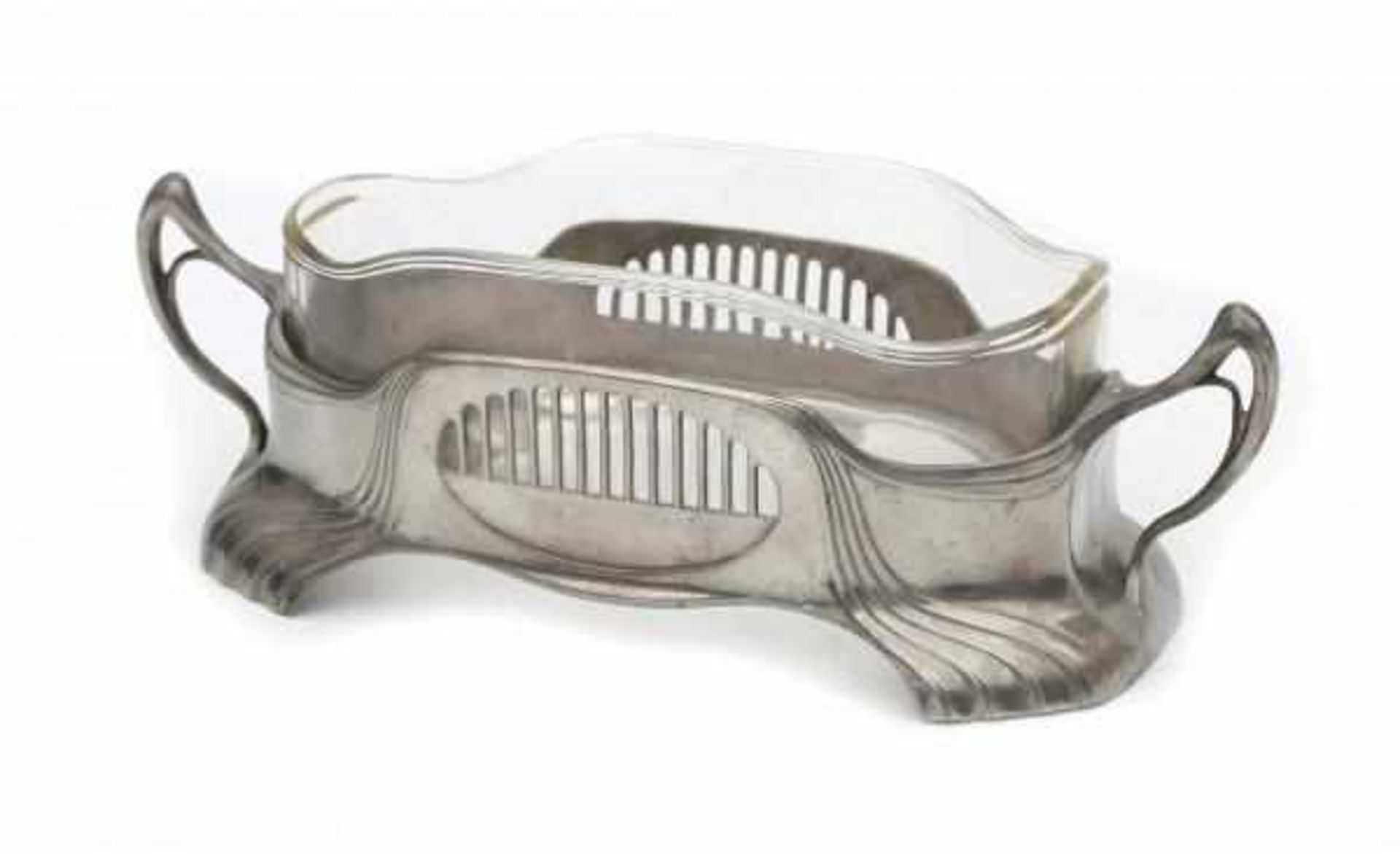 OrivitA Jugendstil pewter planter with cut glass liner, circa 1900-1910, marked underneath and