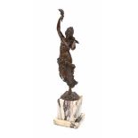 Paul Aichele (1859-1920)A patinated bronze female figure with torch, with moulded signature, on
