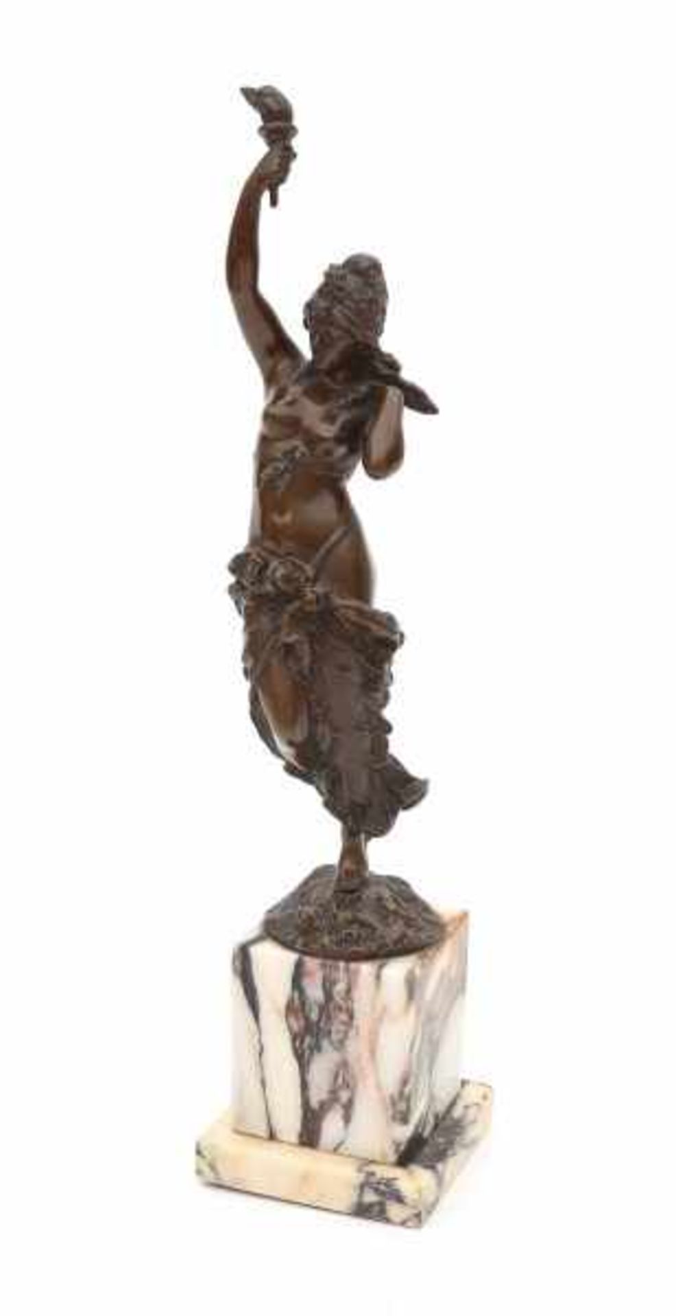 Paul Aichele (1859-1920)A patinated bronze female figure with torch, with moulded signature, on