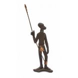 Jaap Ravelli (1916-2011)A ceramic figure of an African warrior, with copperhand spear, fig leaf,