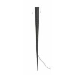 EightiesA black lacquered metal uplighter shaped as a torch, attached to the wall with wire steel,
