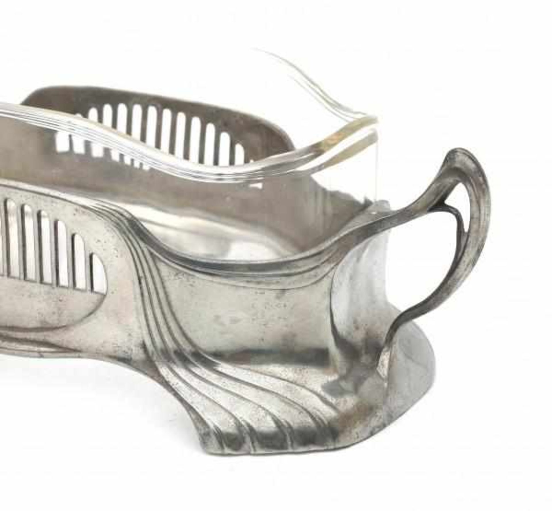 OrivitA Jugendstil pewter planter with cut glass liner, circa 1900-1910, marked underneath and - Bild 2 aus 2