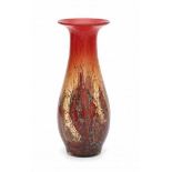 WMFA tall, mainly red glass Ikora vase, internally decorated with glass powders, 1930s.43,5 cm. h.