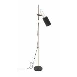 Midcentury ModernA chromium plated metal and partly black lacquered floorlamp with adjustable shade,