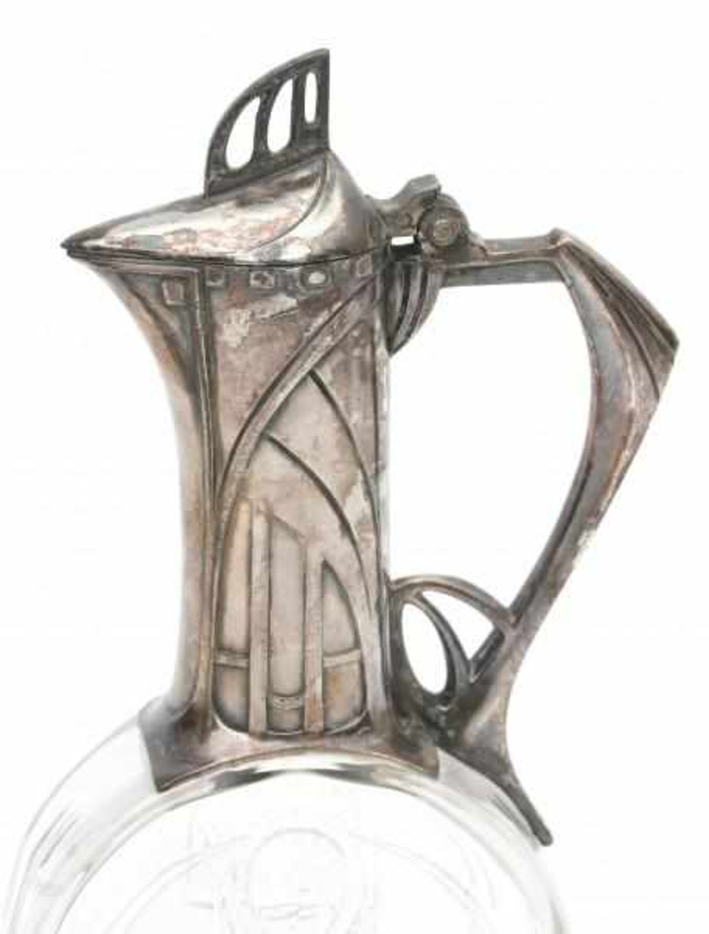 WMF (attributed)Two cut glass and pewter lidded jugs, with Jugendstil ornaments, unmarked, the - Bild 2 aus 4